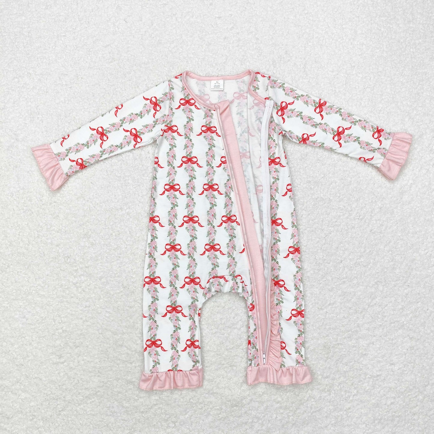 BAMBOO LR1517 Christmas bow girl romper 202408 r sibling RTS BAMBOO