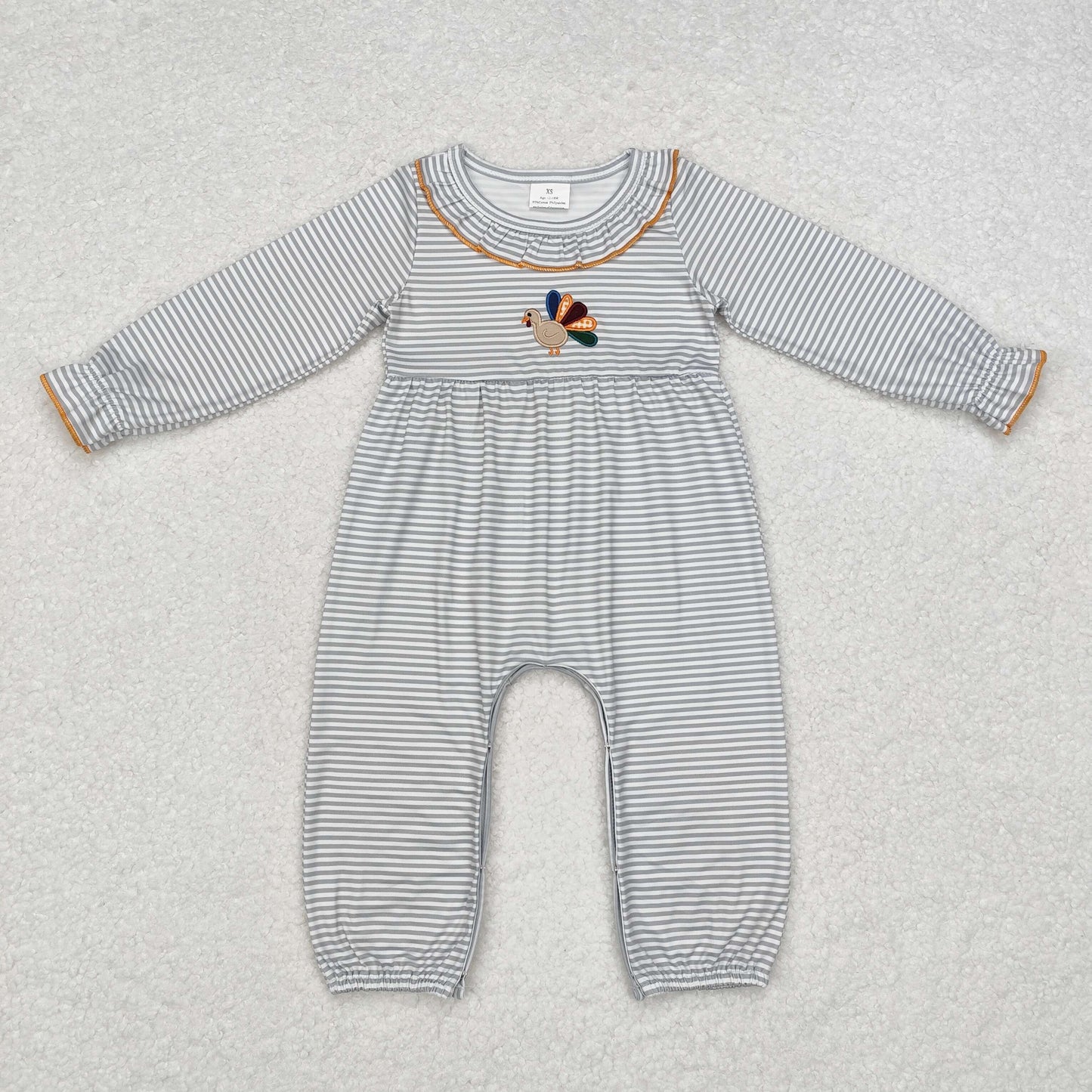 LR1542 Christmas embroidery turkey girl romper 202409 sibling RTS