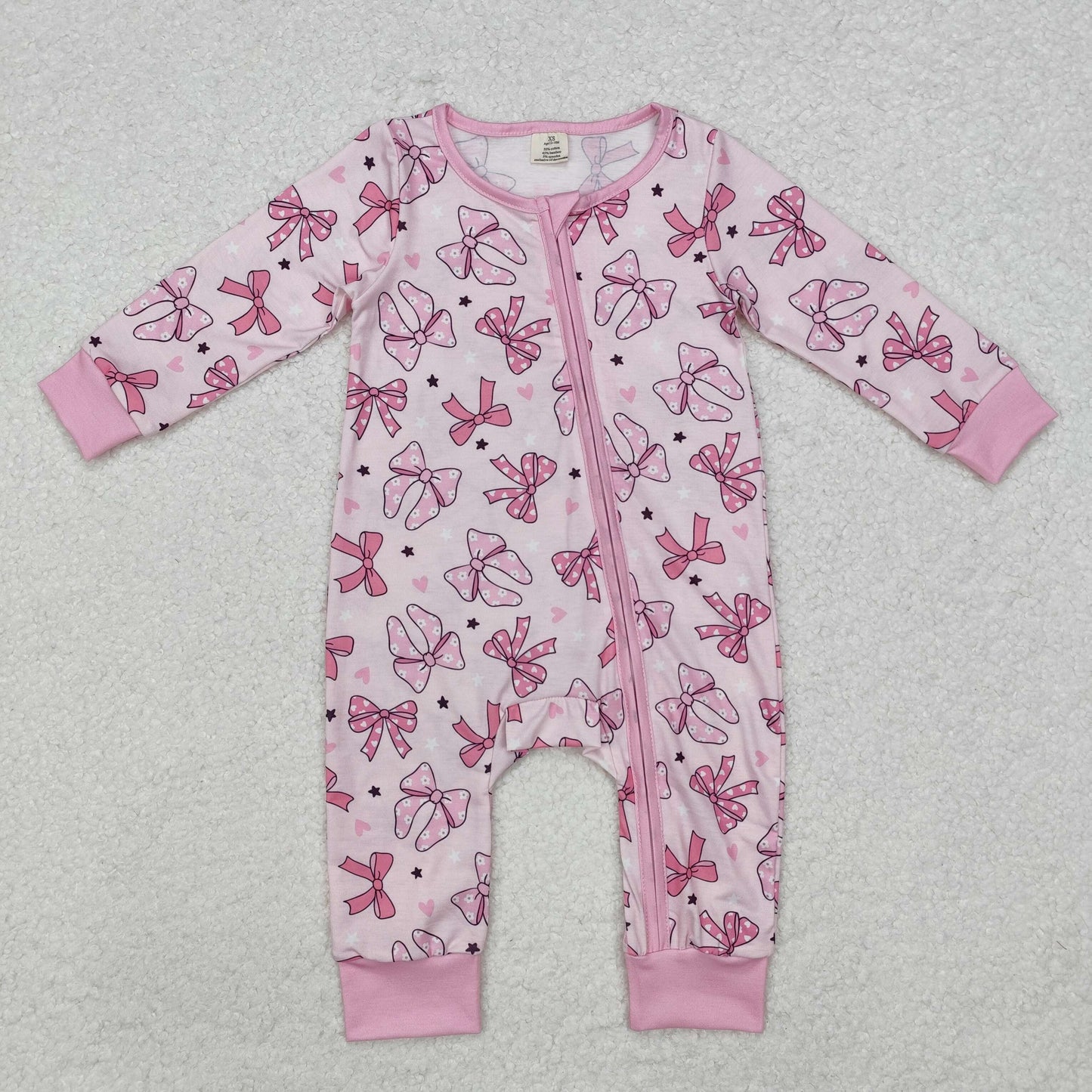 LR1608 Bamboo bow pink sibling girl romper 202411 RTS