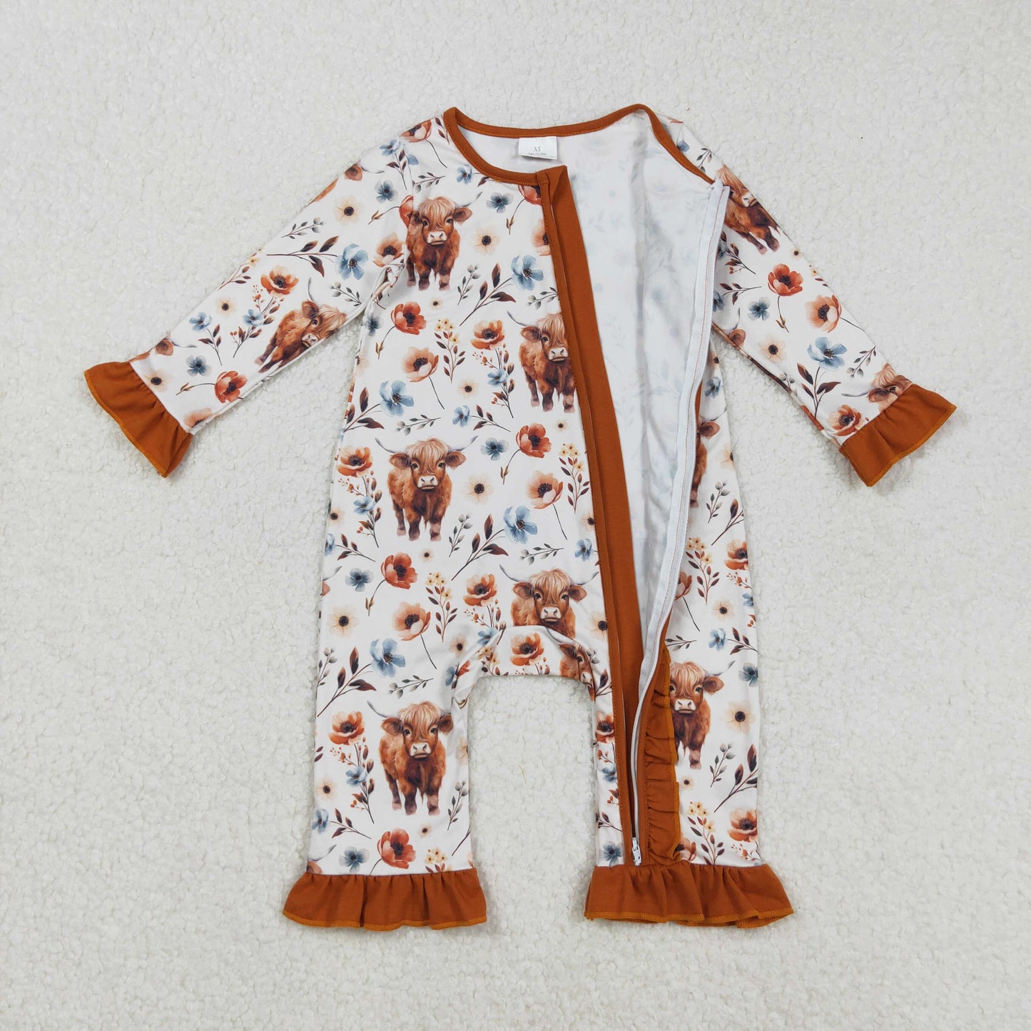 LR1624 cow flower western girl summer romper 202509 RTS