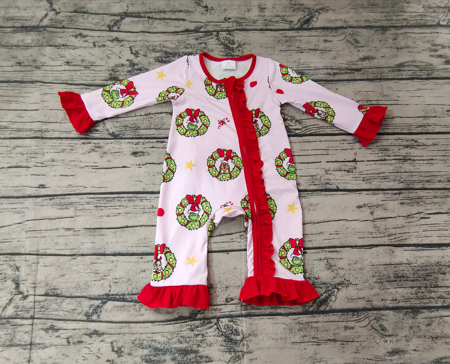 LR1664 Christmas grinch sibling girl romper 202408 preorder