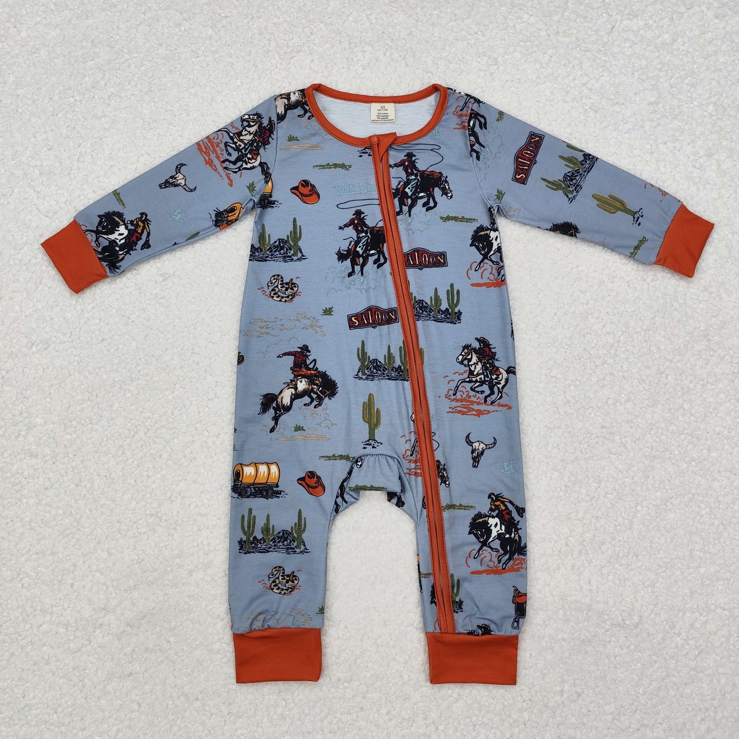 LR1858 BAMBOO western horse hunting radeo sibling girl romper RTS Free shipping order $100+