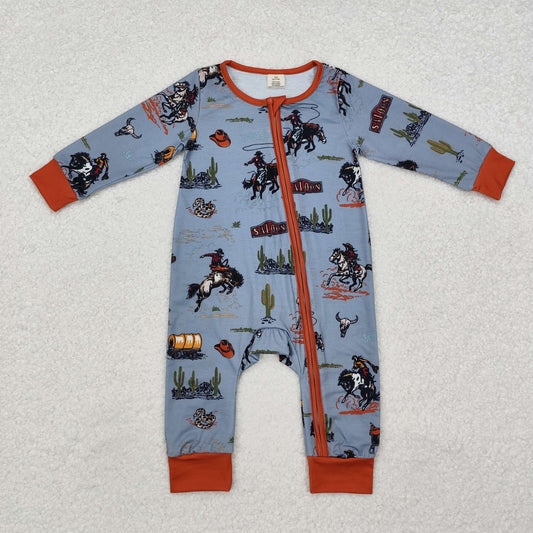 LR1858 BAMBOO western  horse hunting radeo sibling  girl romper RTS Free shipping order $100+