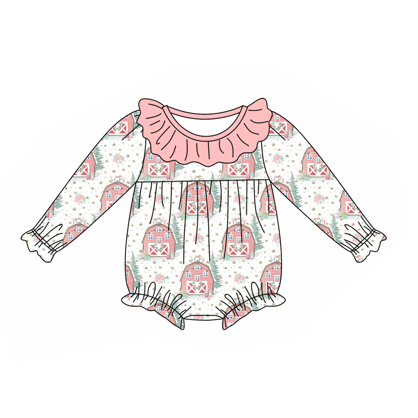 LR1947 preorder Christmas tree house boy romper jumpsuit overall 202409 romper