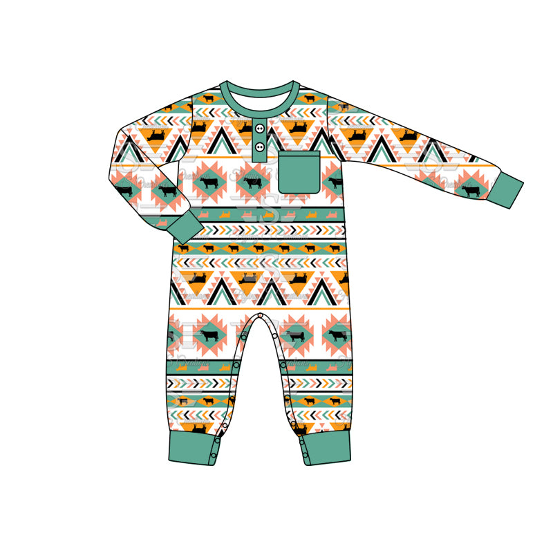 LR1953 preorder cow western romper jumpsuit overall 202409 romper