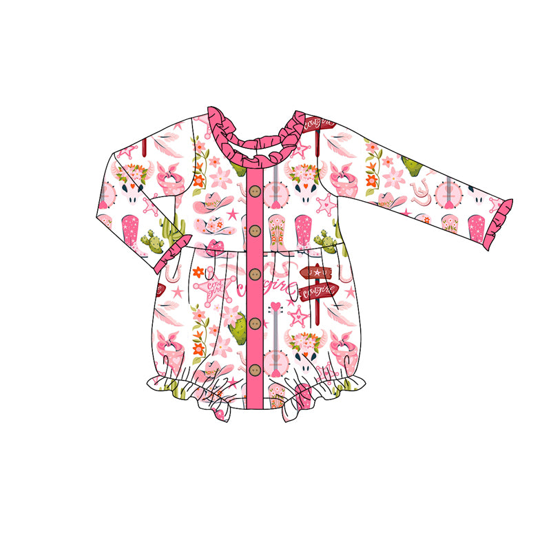 LR1958 preorder western flower cow boots girl romper jumpsuit overall 202409 romper