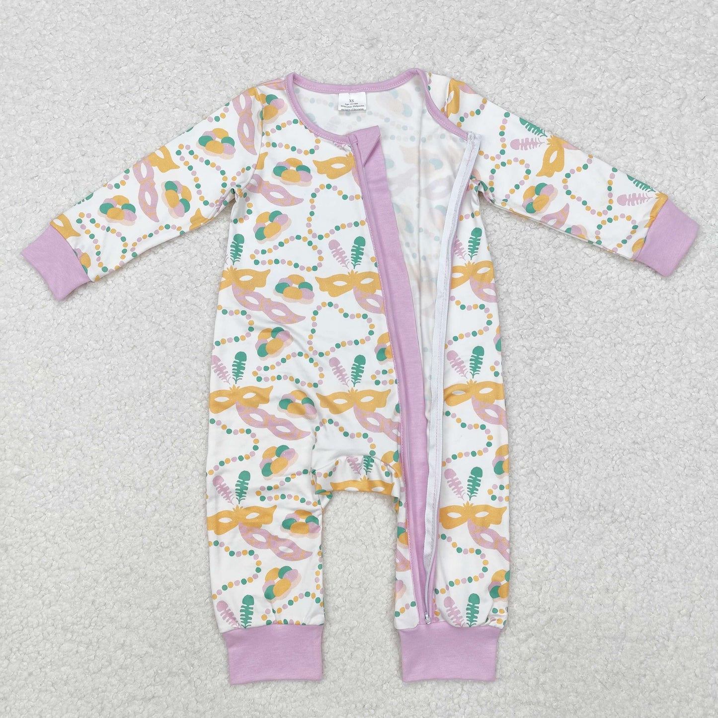 LR2097 western Mardi Gras girl romper 202501 RTS sibling