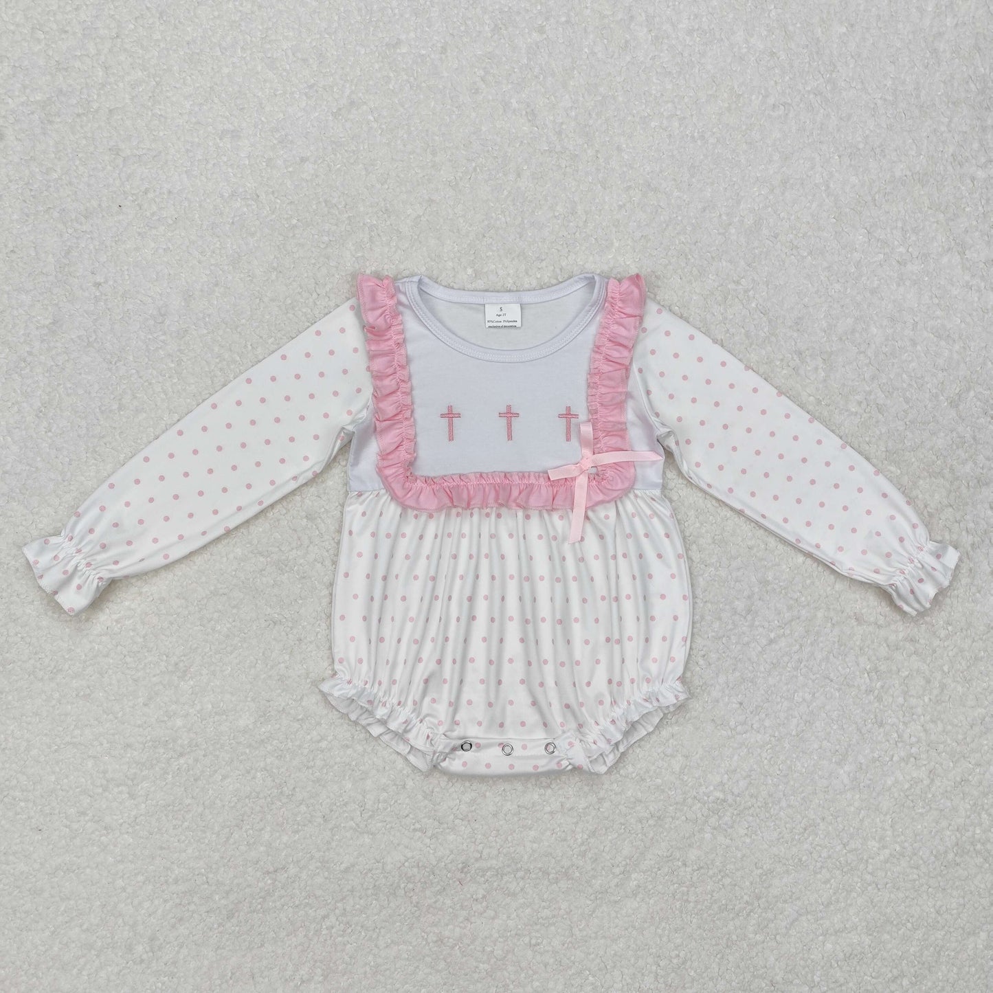 LR2136 embroidery western cross Easter girl romper 202412 sibling RTS
