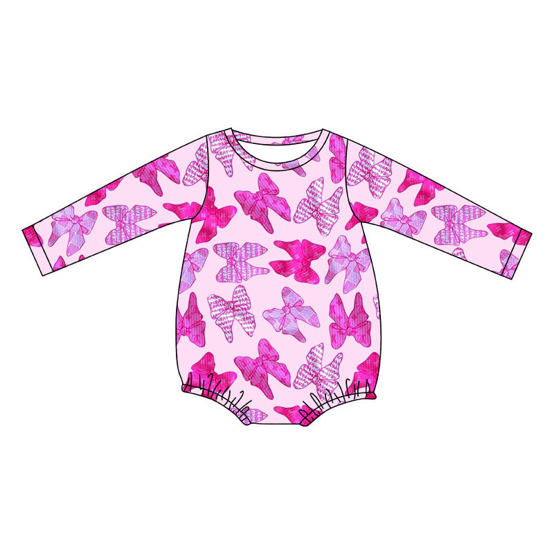 LR2173 western bow hot pink girl romper 202410 preorder sibling