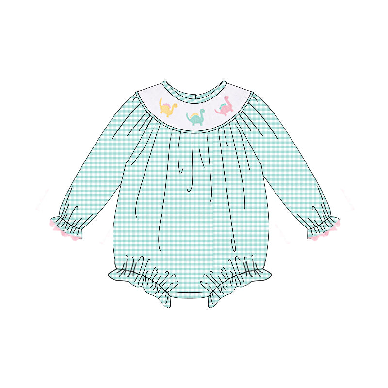 LR2179 smocked dinosaur girl western romper 202503 preorders