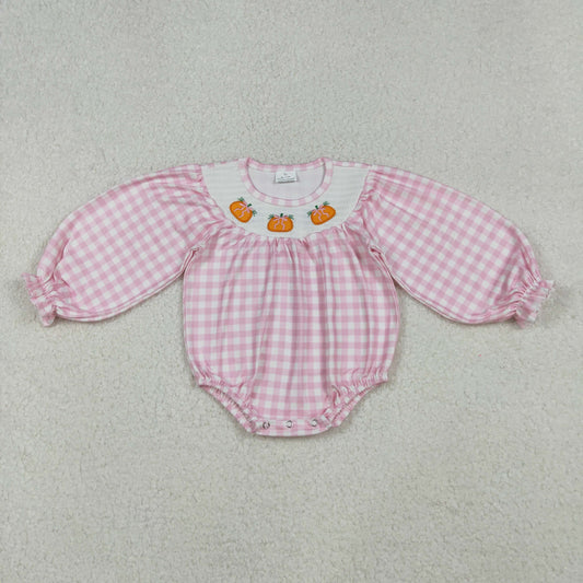 LR2181 SMOCKED Halloween pumpkin smocked  girl romper 202509 RTS