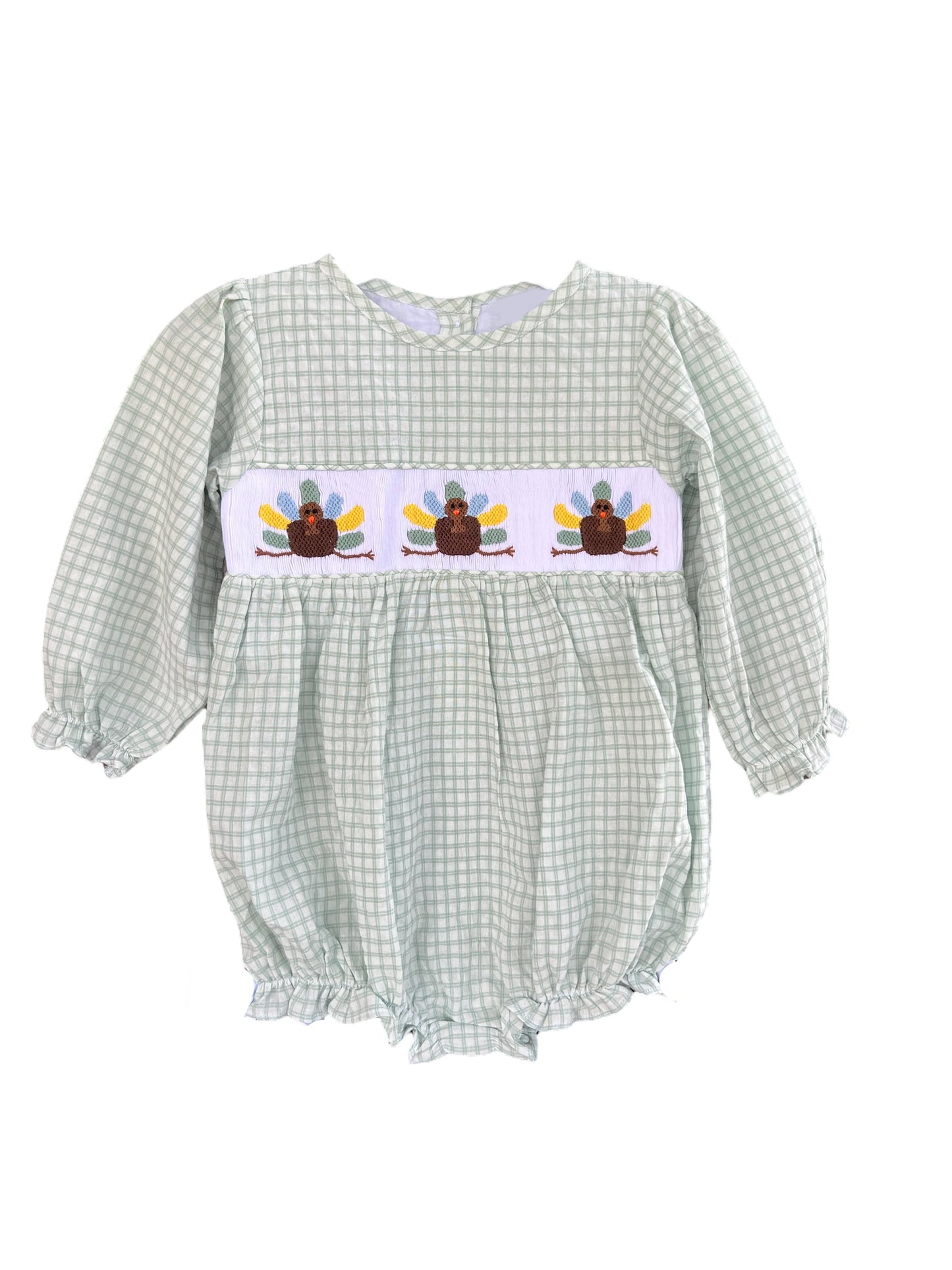 LR2182 Thankful turkey smocked girl romper 202503 preorders