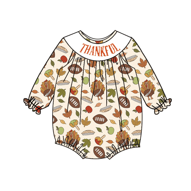 LR2183 Thankful turkey smocked girl romper 202503 preorders