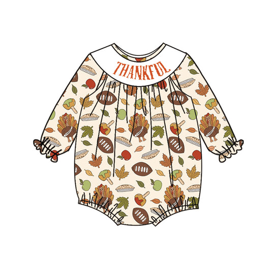 LR2183 Thankful turkey smocked  girl romper 202503 preorders