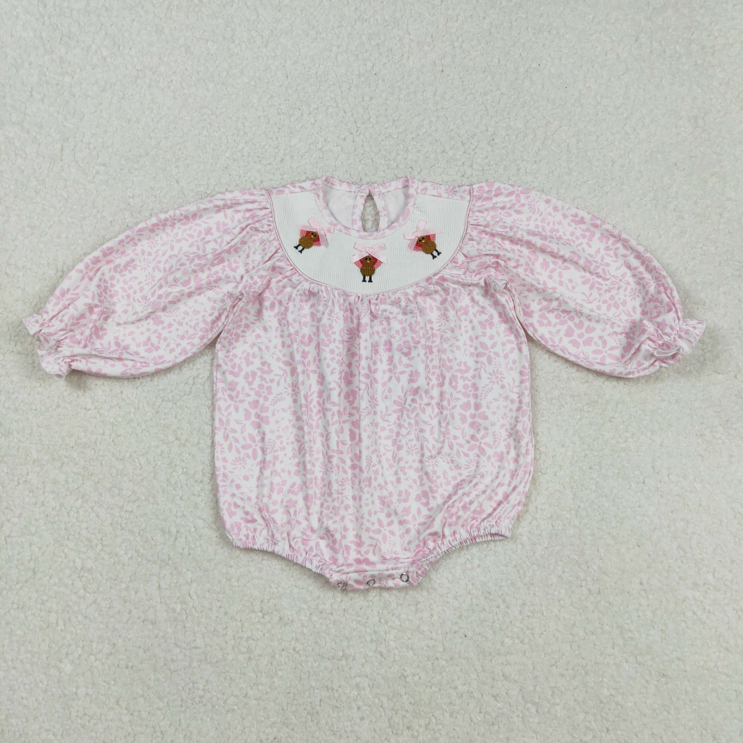 LR2184 Thankful turkey smocked girl romper 202508 RTS