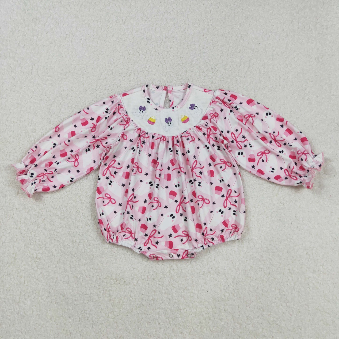 LR2216 Embroidery BOO Halloween smocked girl romper 202508 RTS