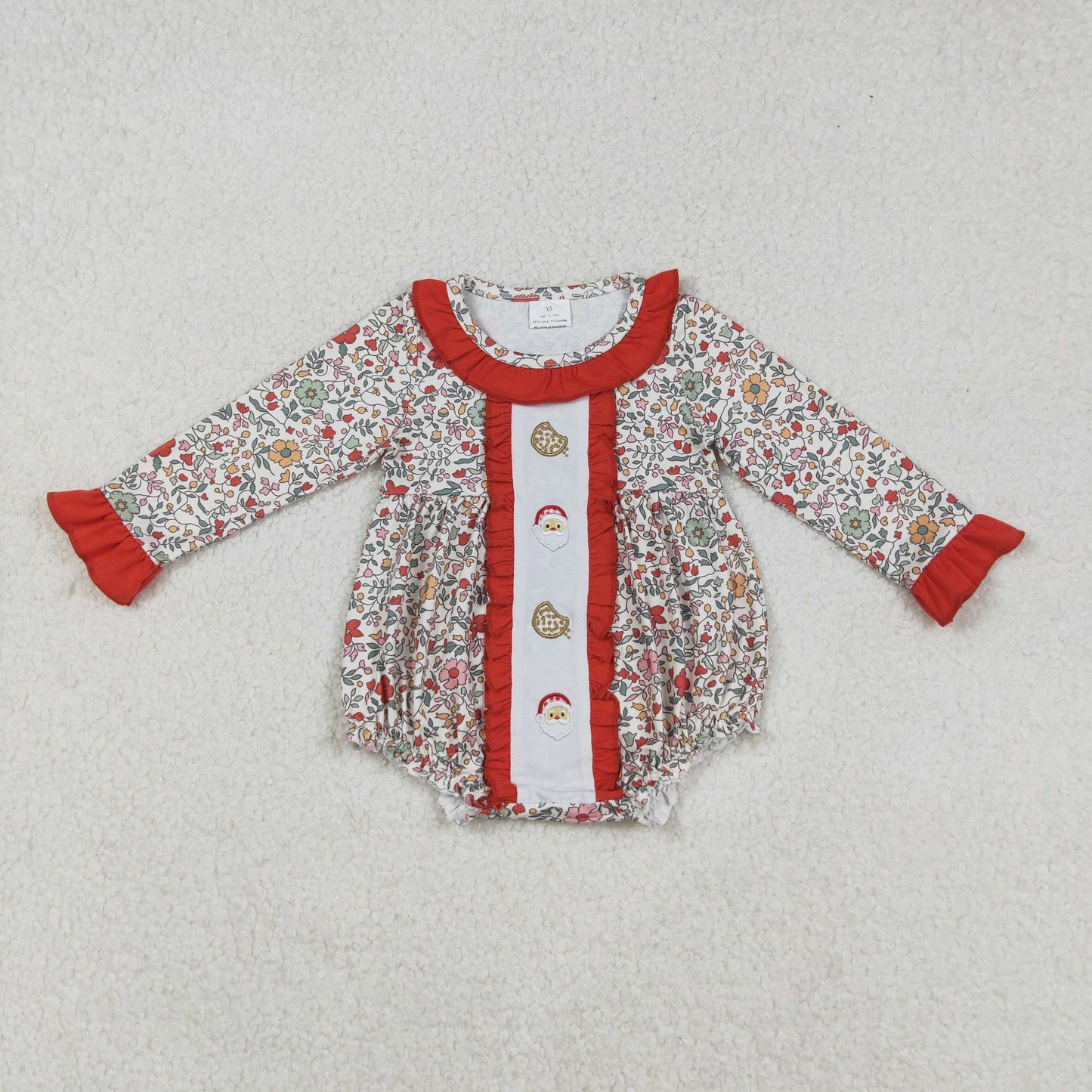 LR2232 embroidery Christmas santa cookie girl summer romper 202508 RTS