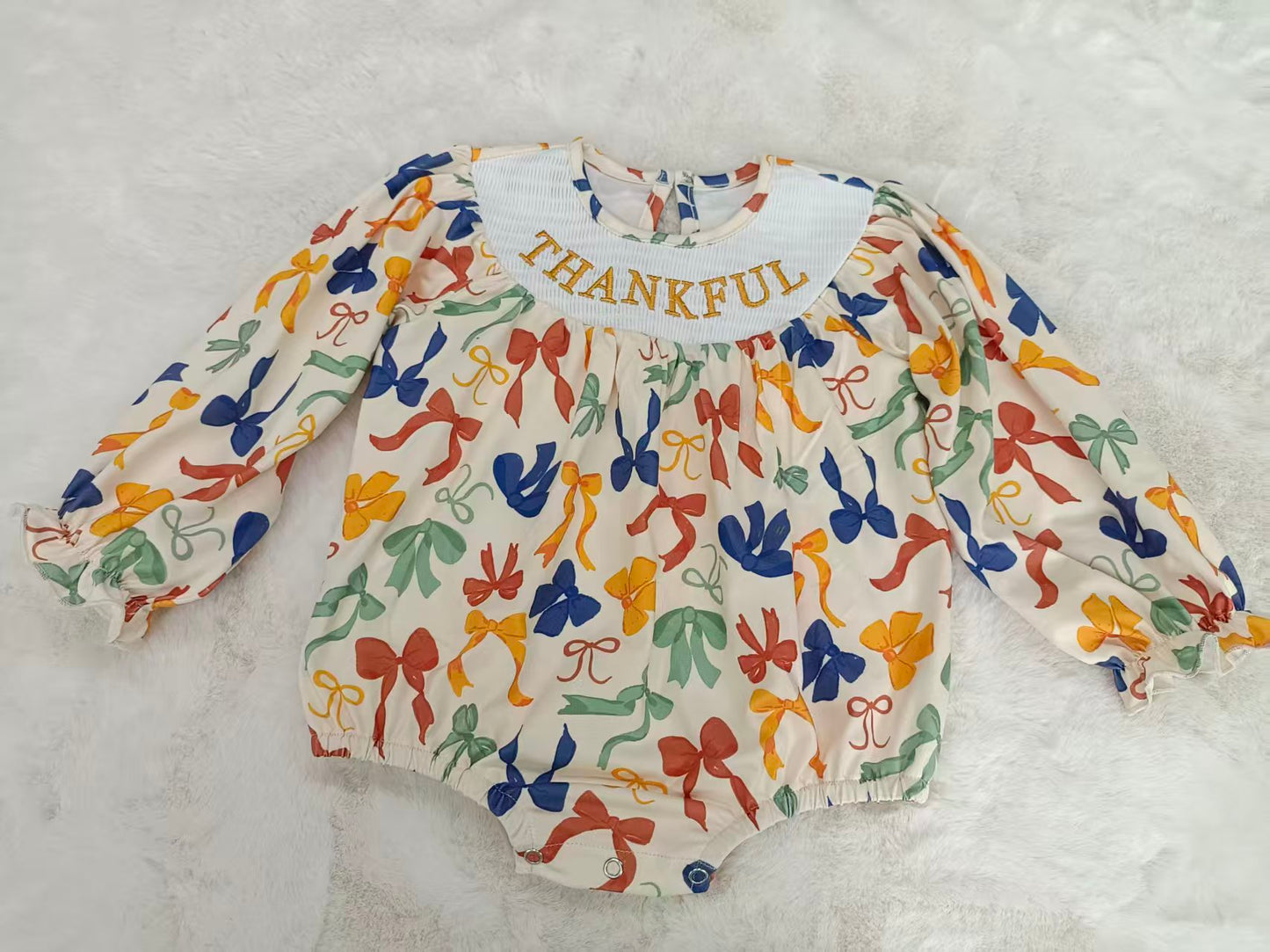 LR2257 smocked bow Thankful girl romper 202505 preorder