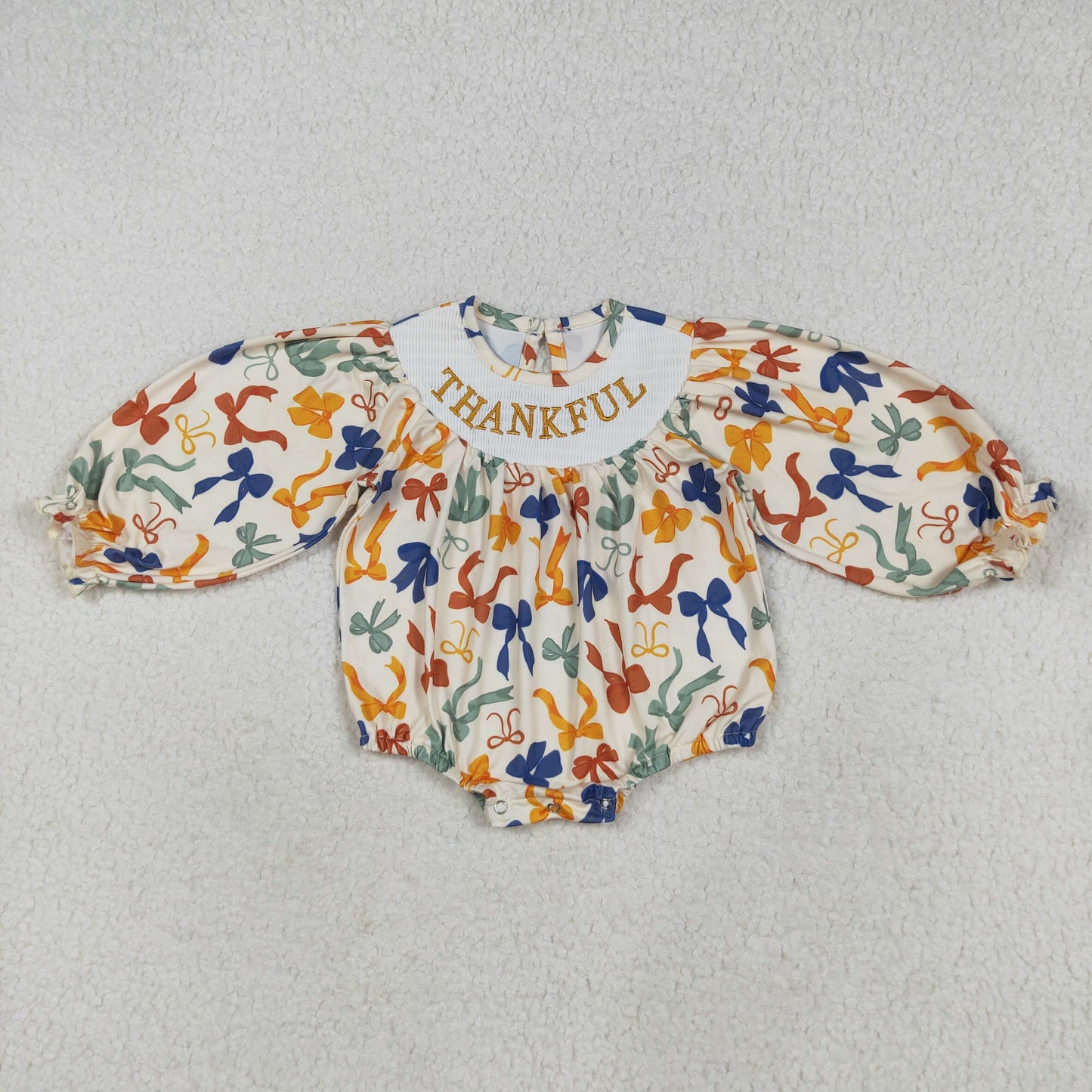 LR2257 smocked bow Thankful girl romper 202507 RTS