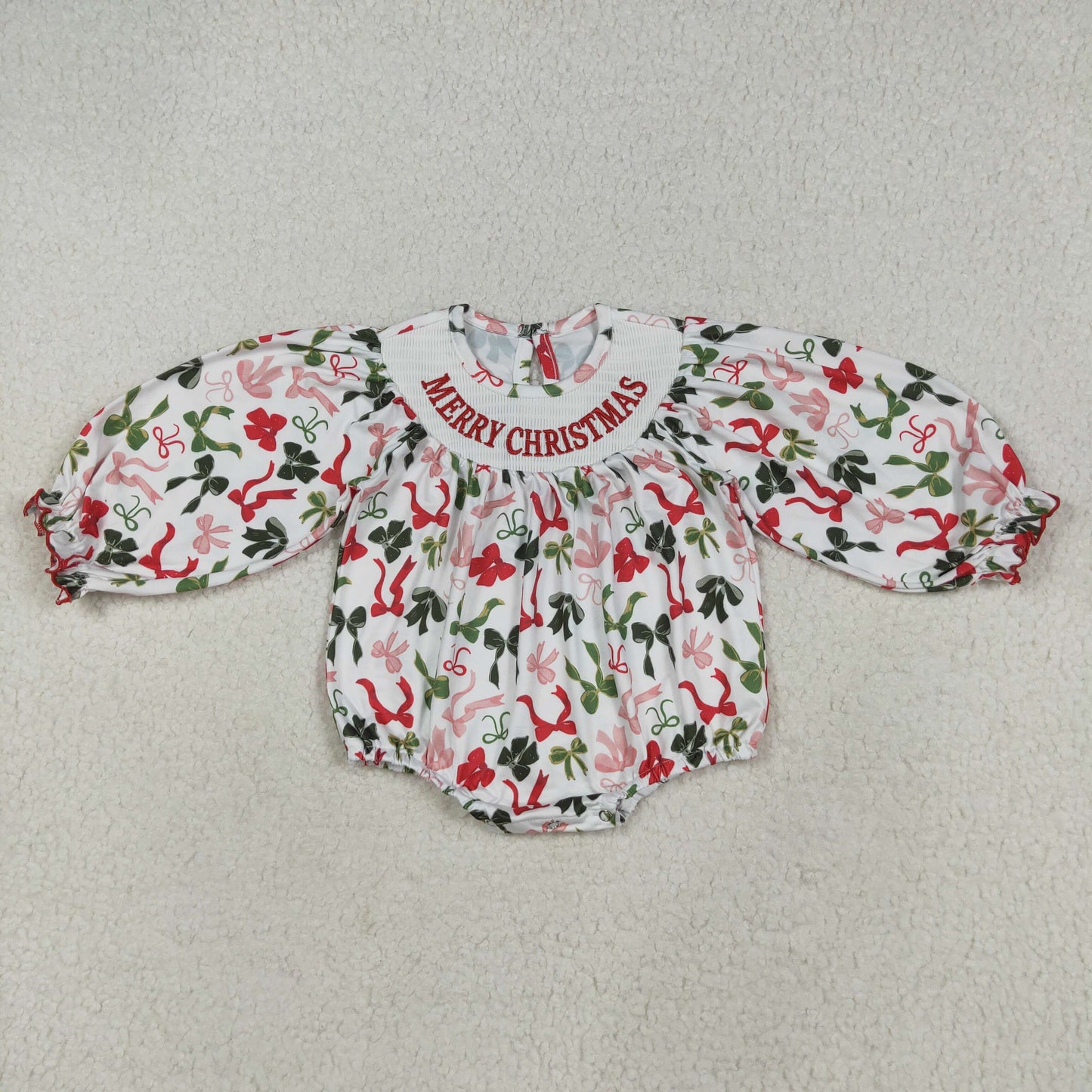 LR2276 smocked bow Merry Christmas girl romper 202505 RTS