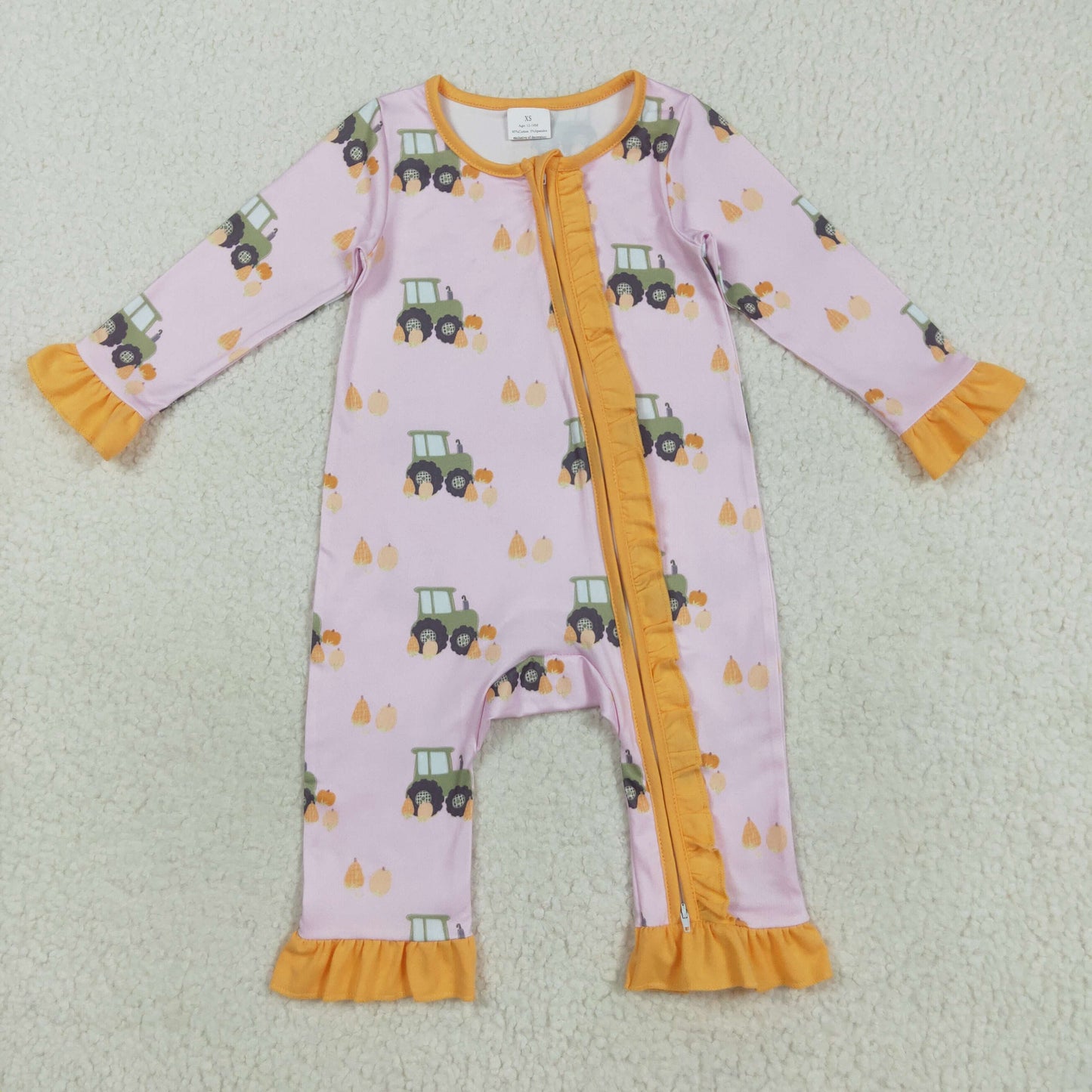 LR2336 tractor Halloween PUMPKIN girl summer romper 202508 RTS