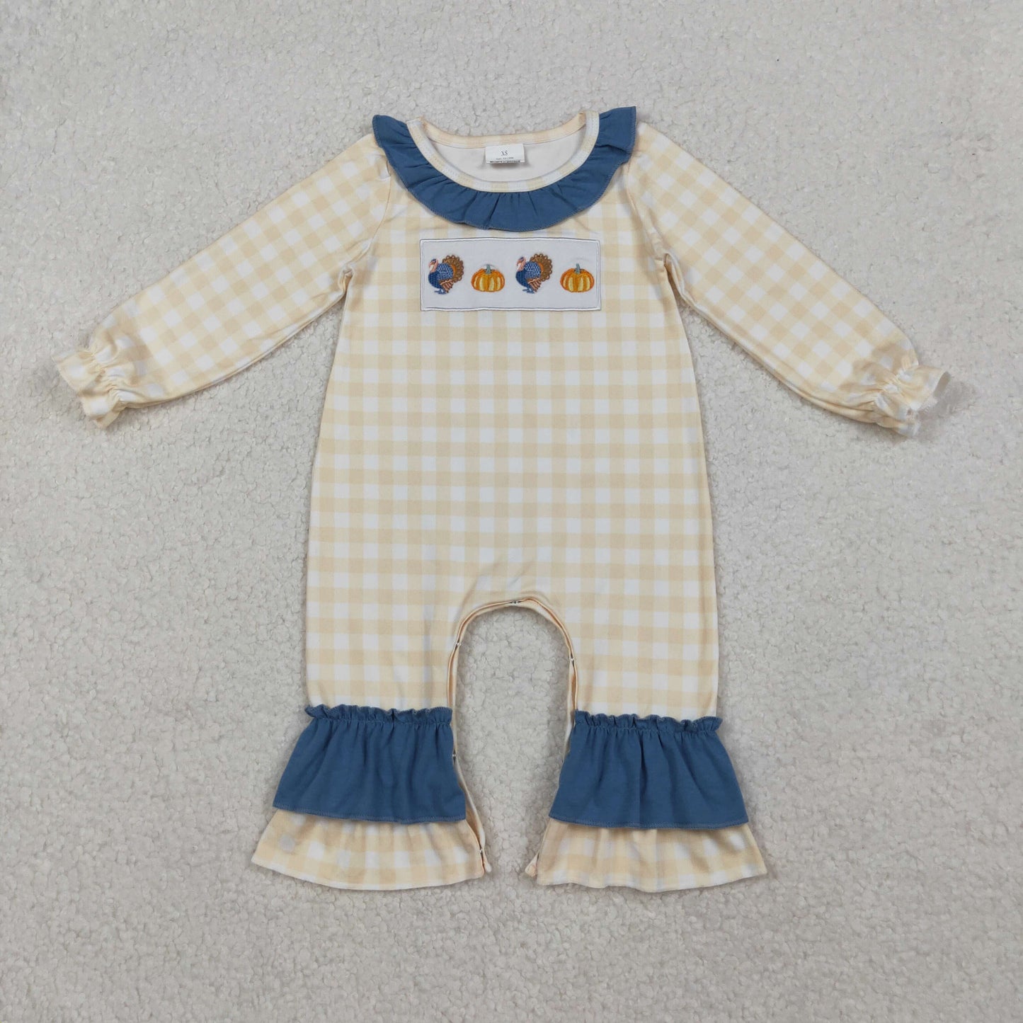 LR2438 embroidery TURKEY PIMPKIN girl romper 202510 RTS