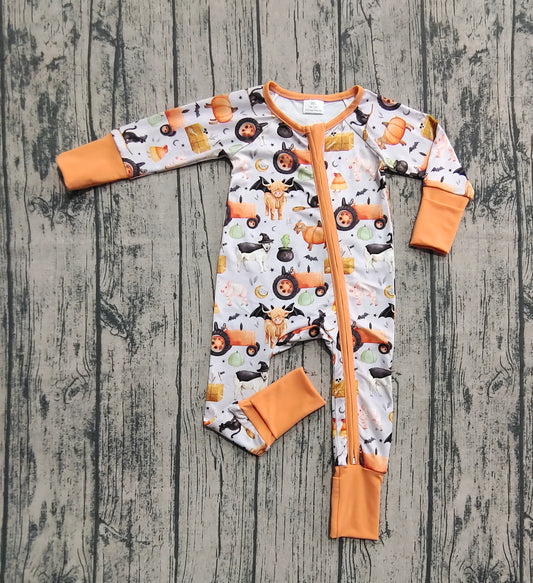 LR2444 cow pumpkin Halloween girl summer romper 202507 preorder