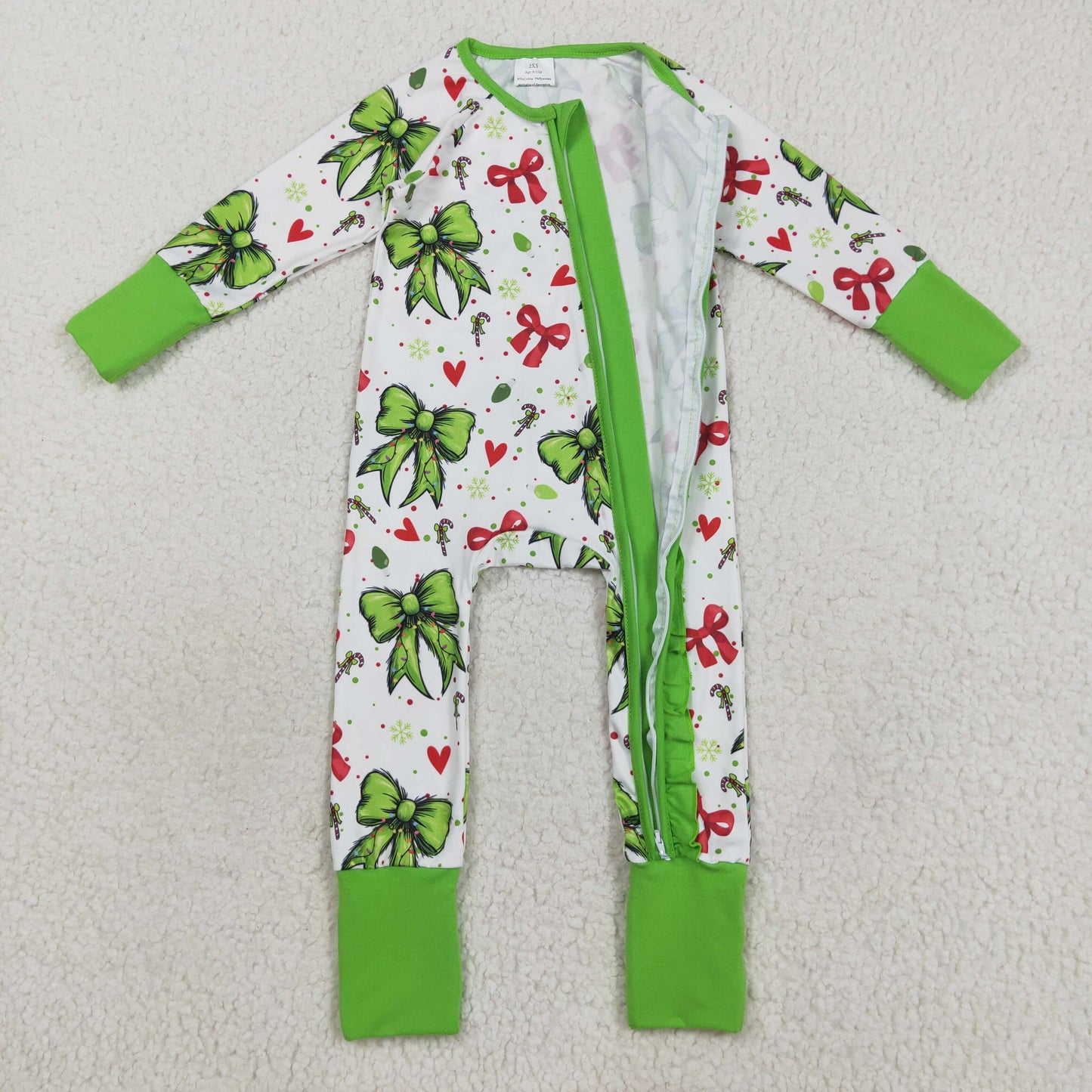 LR2482 bow green girl summer romper 202508 RTS