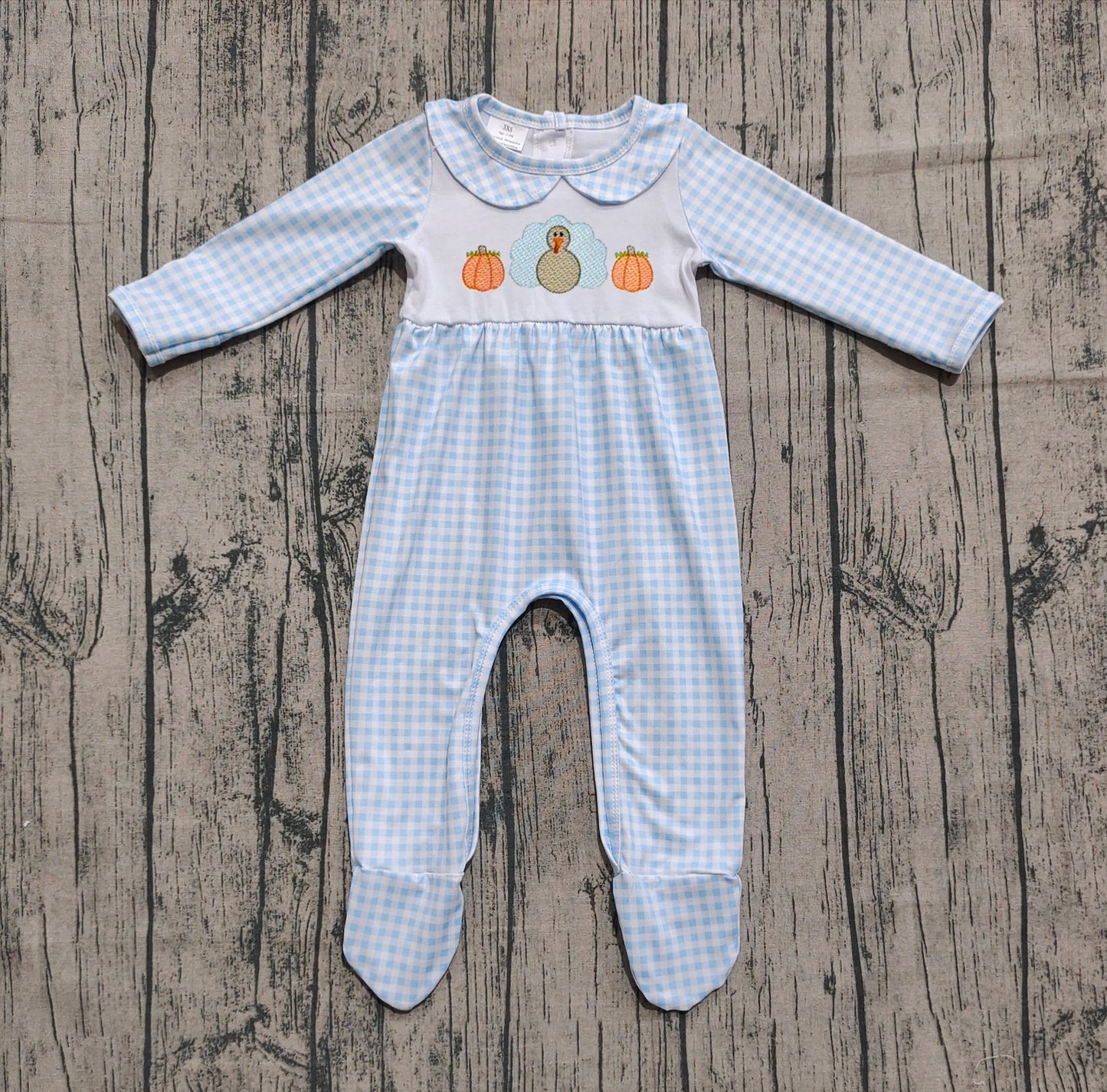 LR2561 embroidery turkey pumpkin boy romper 202508 preorder