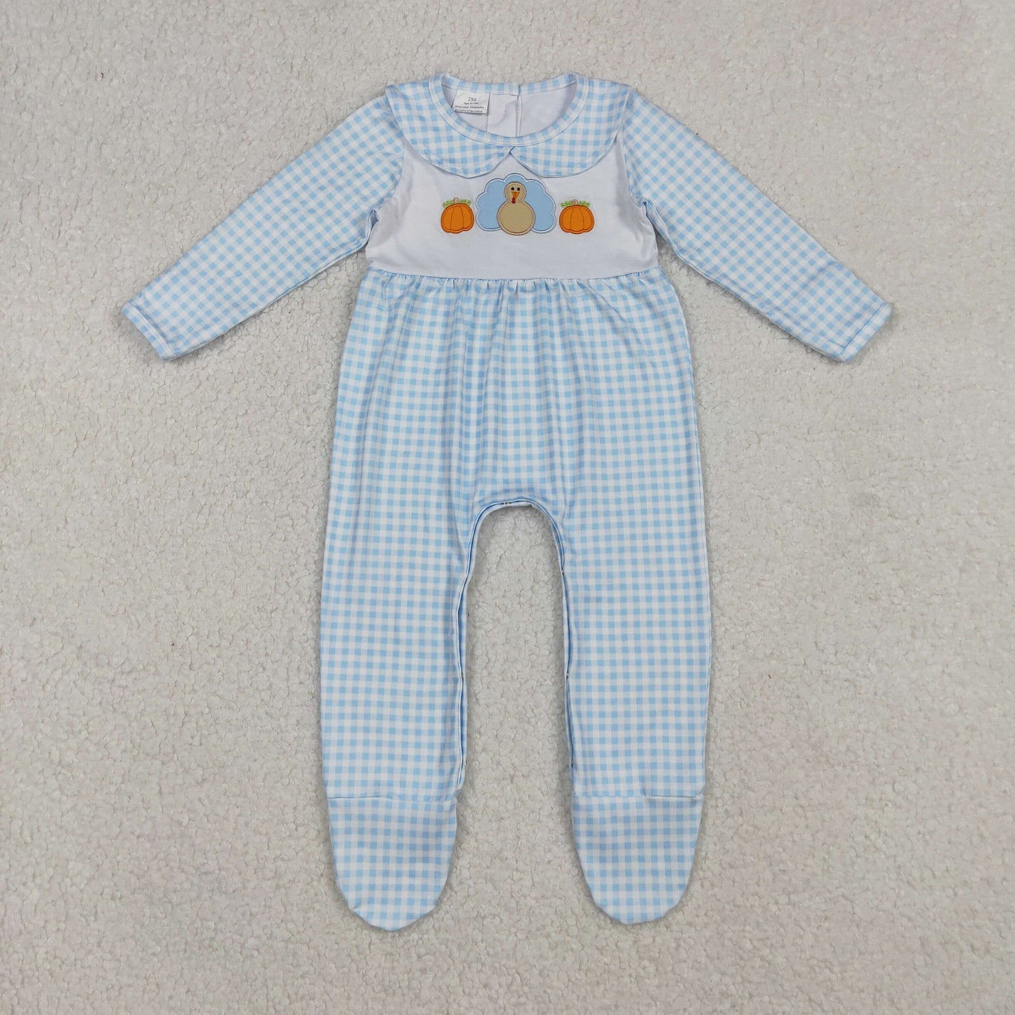 LR2561 embroidery turkey pumpkin boy romper 202509 RTS