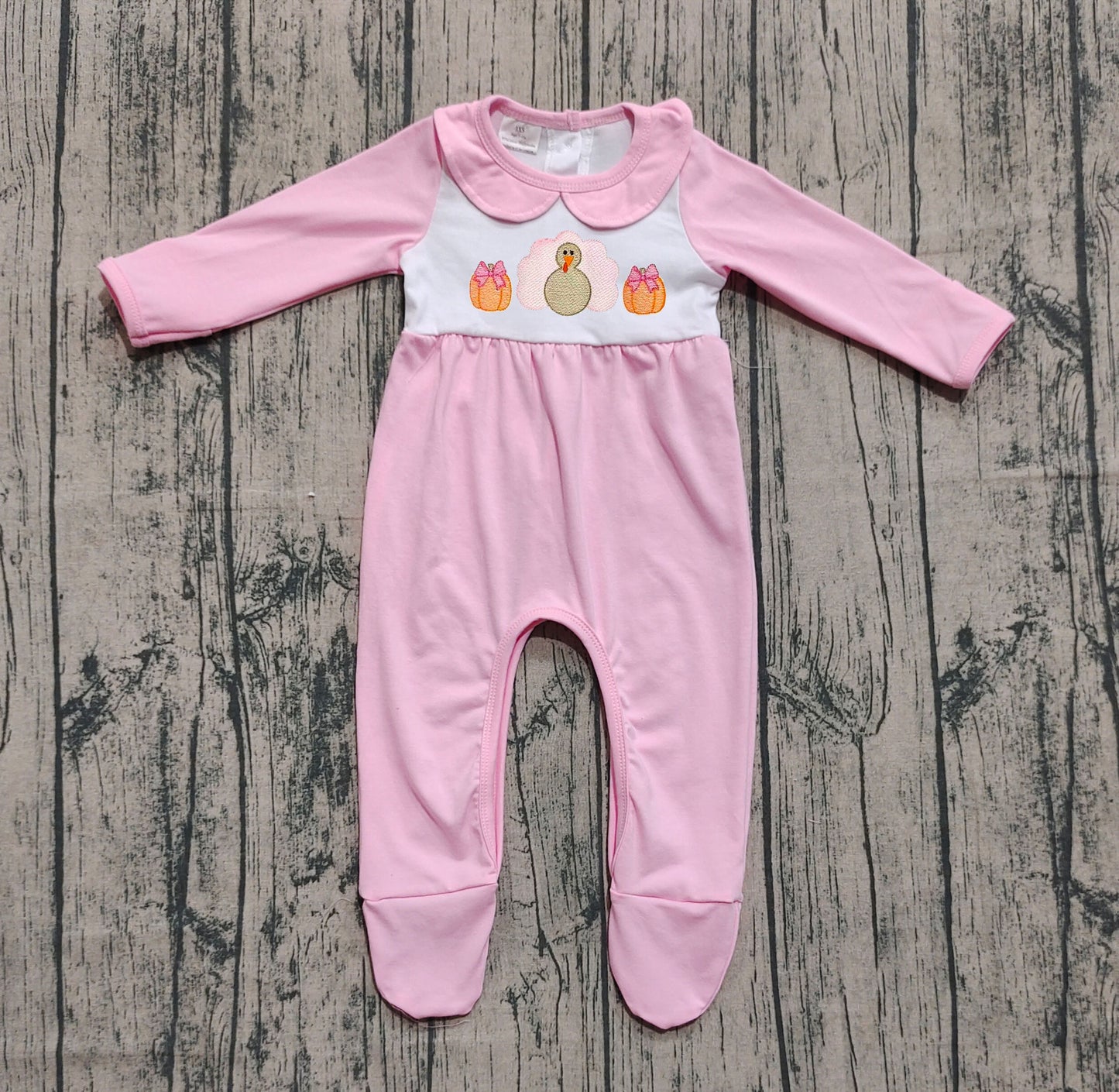 LR2563 embroidery turkey pumpkin girl romper 202508 preorder