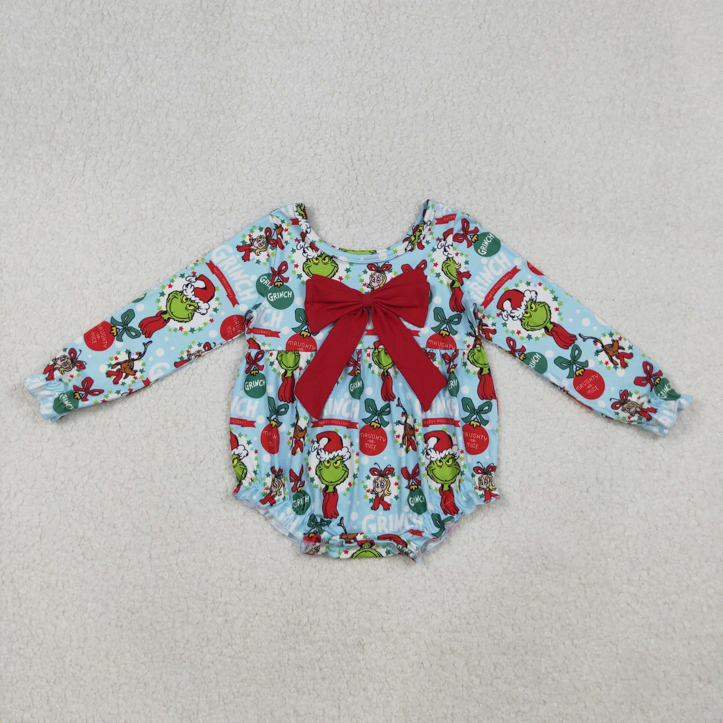 LR2575 bow Christmas grinch boy summer romper 202509 RTS