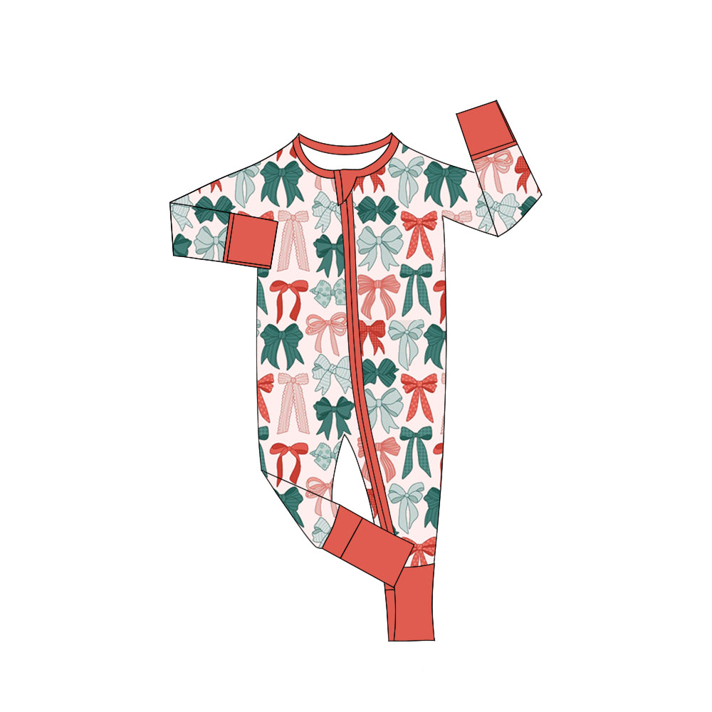 LR2623 Christmas bow western girl boy summer romper 20250 preorder