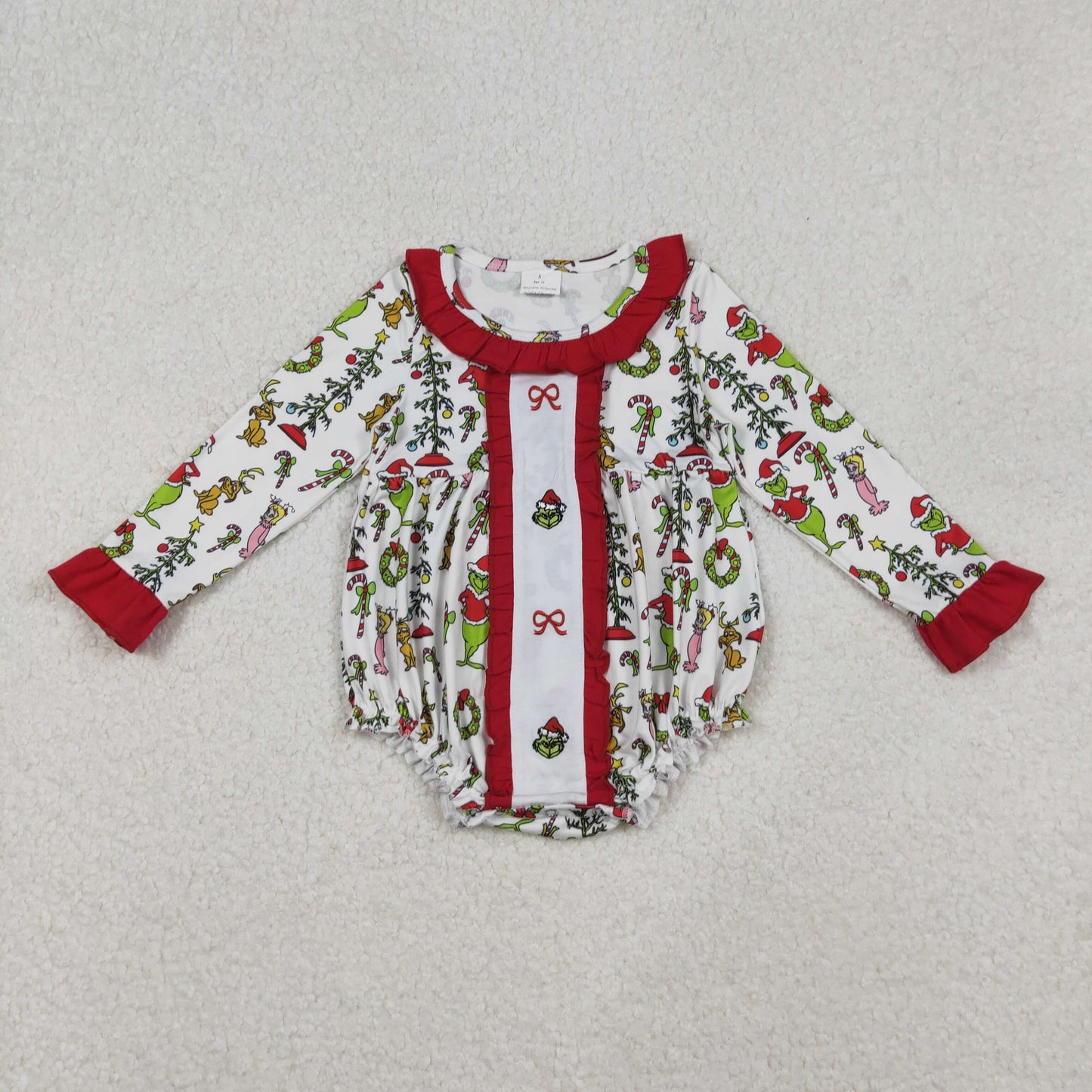 LR2635 embroidery grinch girl summer romper 202510 RTS