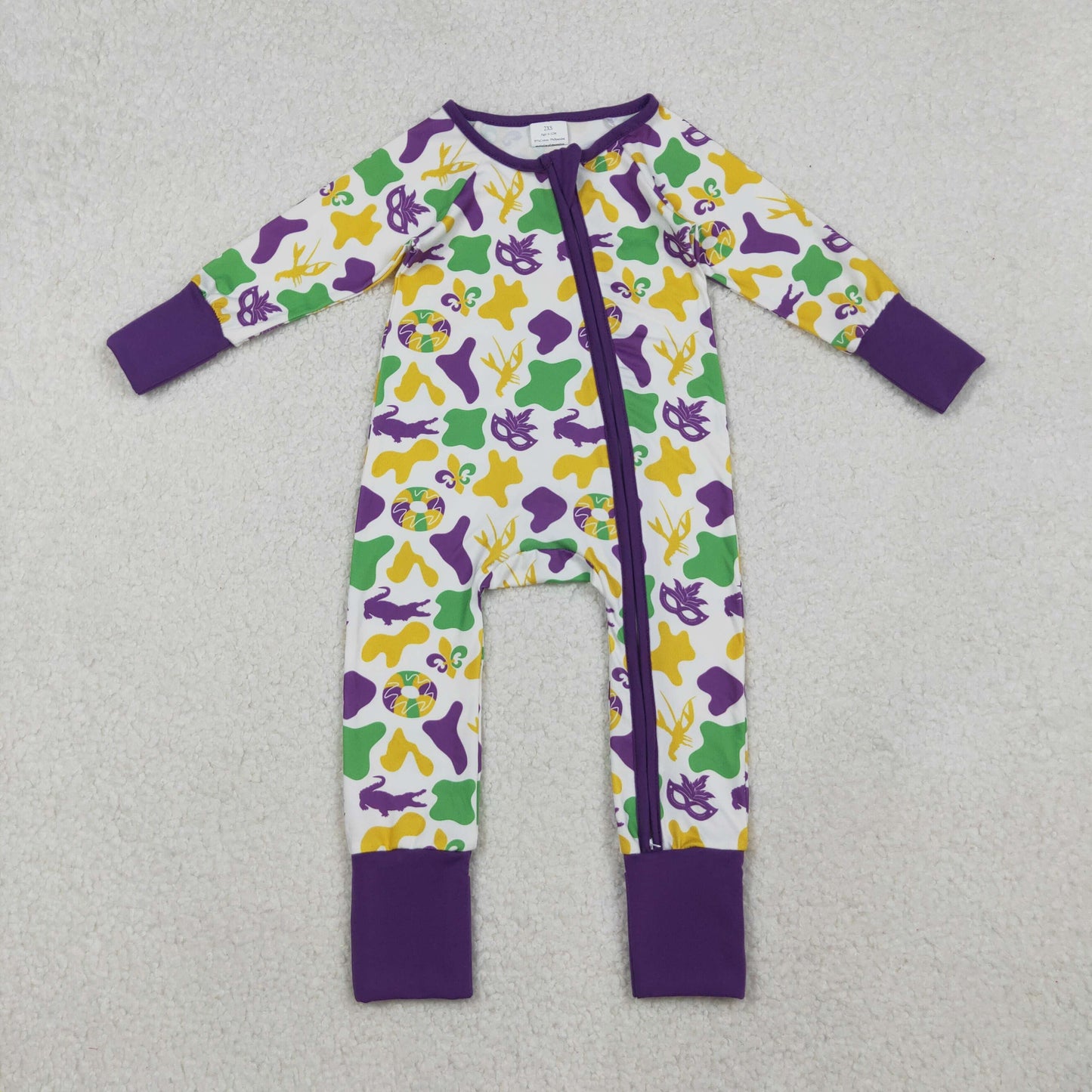LR2637 Mardi Gras boy summer romper 202510 RTS