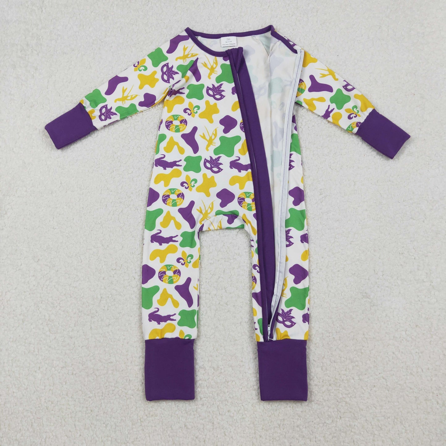 LR2637 Mardi Gras boy summer romper 202510 RTS