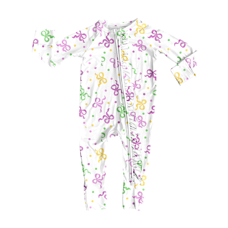 LR2735 bow Mardi Gras girl summer romper 202509 preorder