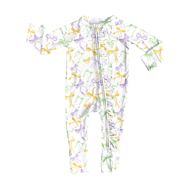 LR2736 bow Mardi Gras girl summer romper 202509 preorder