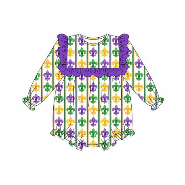 LR2737 bow Mardi Gras girl summer romper 202509 preorder