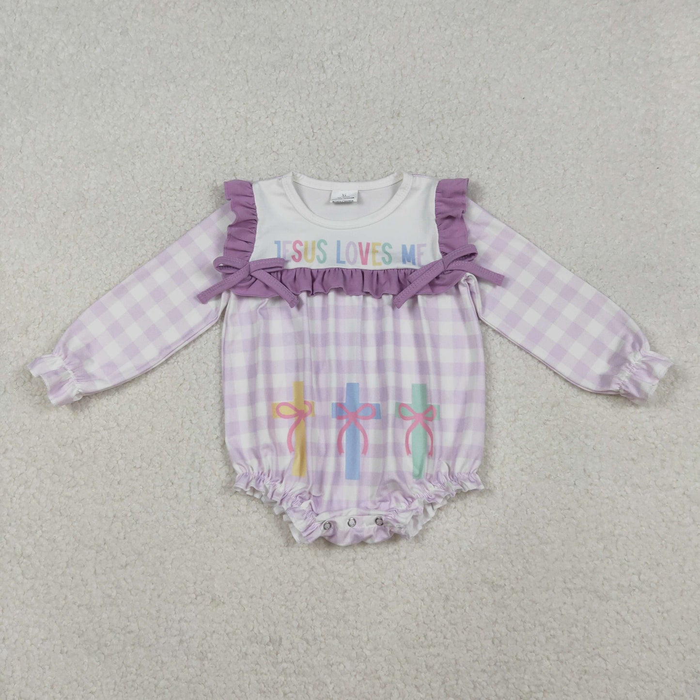 LR2740 JESUE love ME CROSS Easter bow girl summer romper 202510 RTS