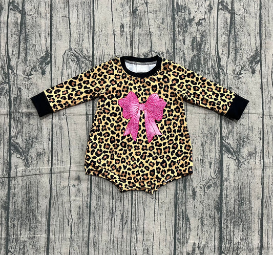 LR2775 bow leopard western girl romper 202510 preorder sibling