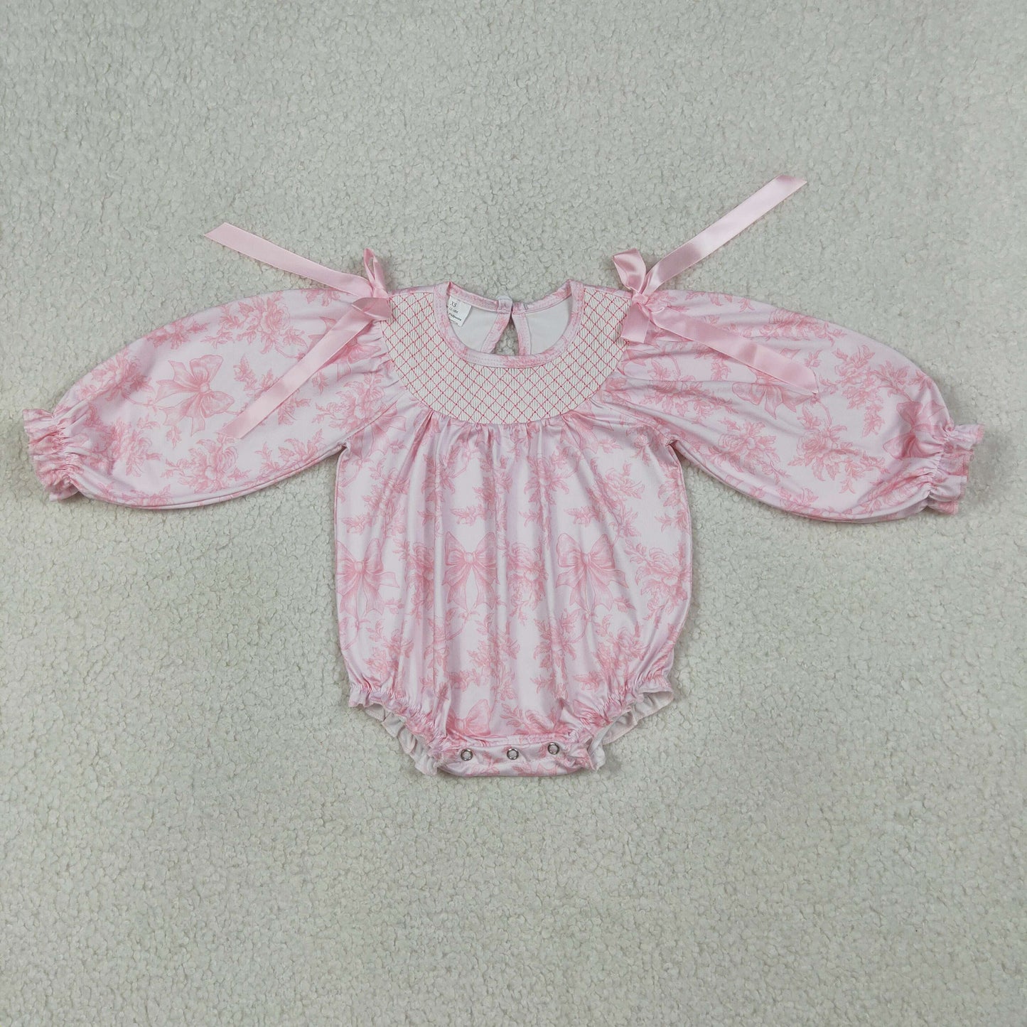 LR2932-SMOCKED bow girl romper 202603 RTS