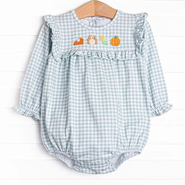 LR3104 Thanksgiving Turkey pumpkin girl romper 202619 preorder