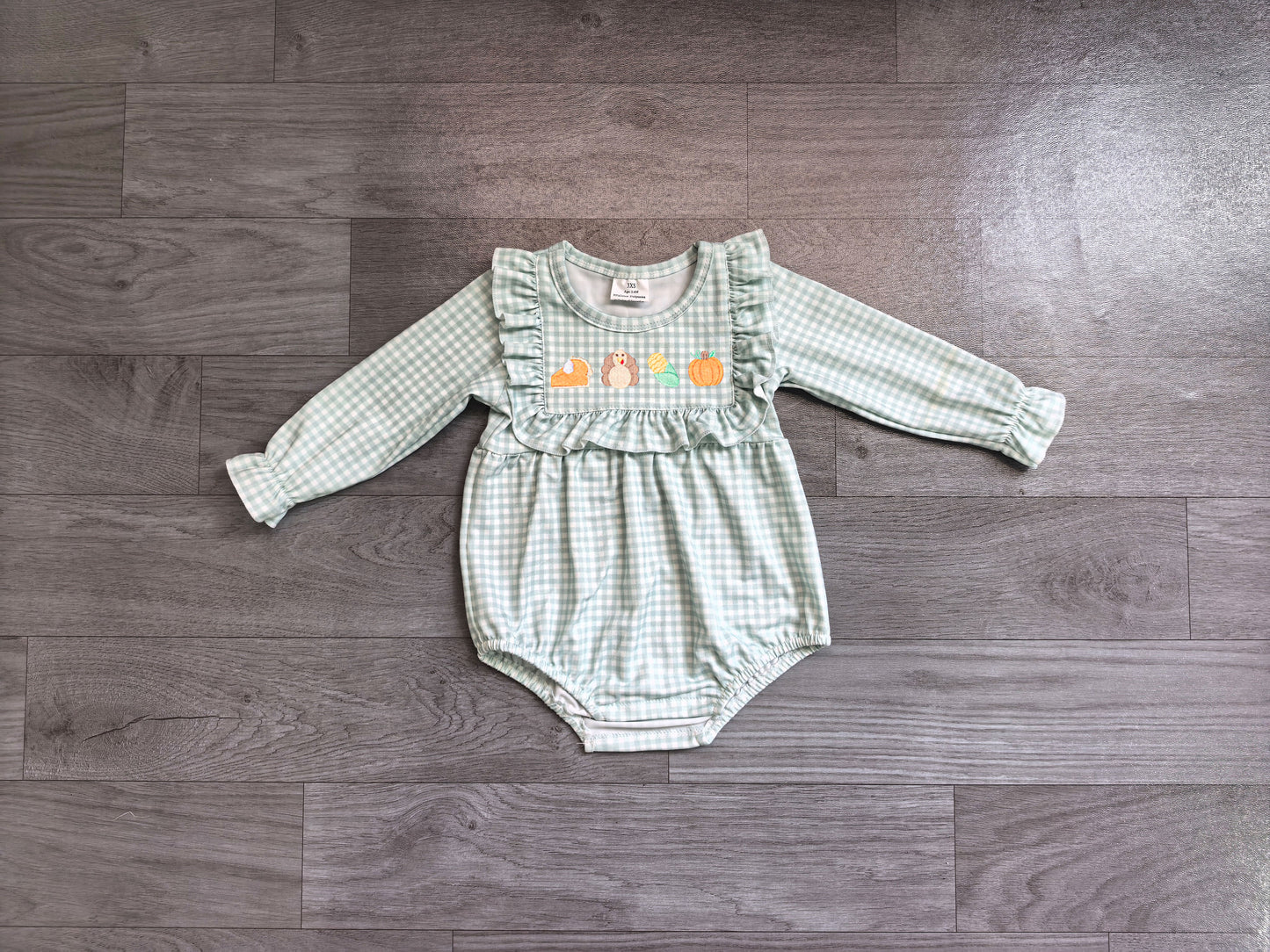 LR3104 Thanksgiving Turkey pumpkin girl romper 202607 preorder