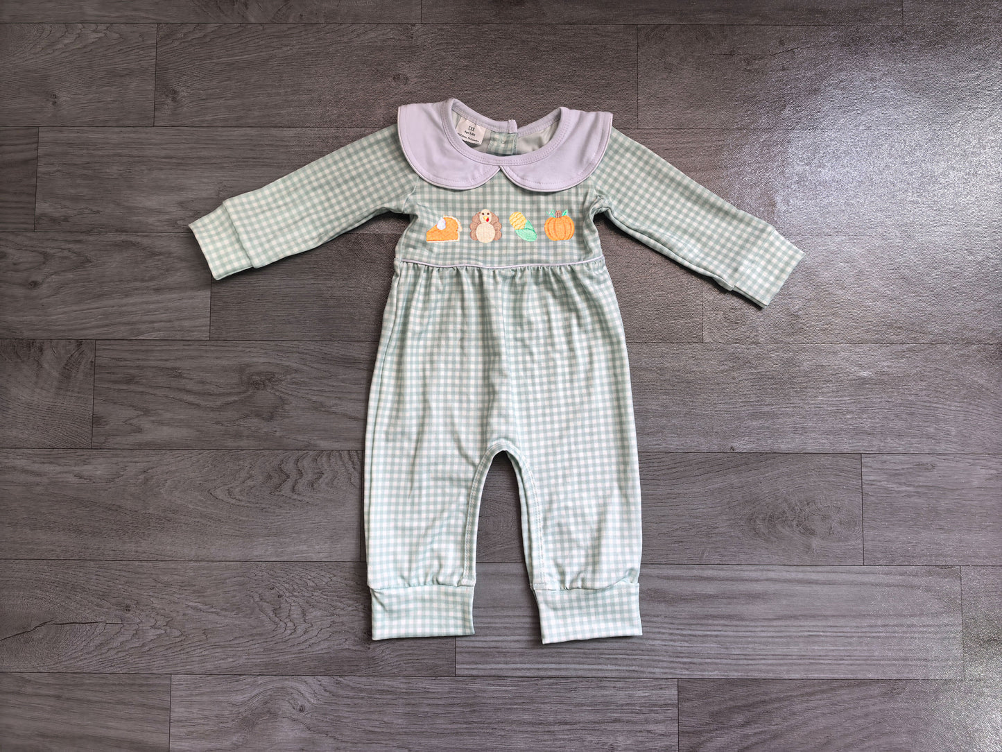 LR3105 Thanksgiving Turkey pumpkin girl romper 202607 preorder