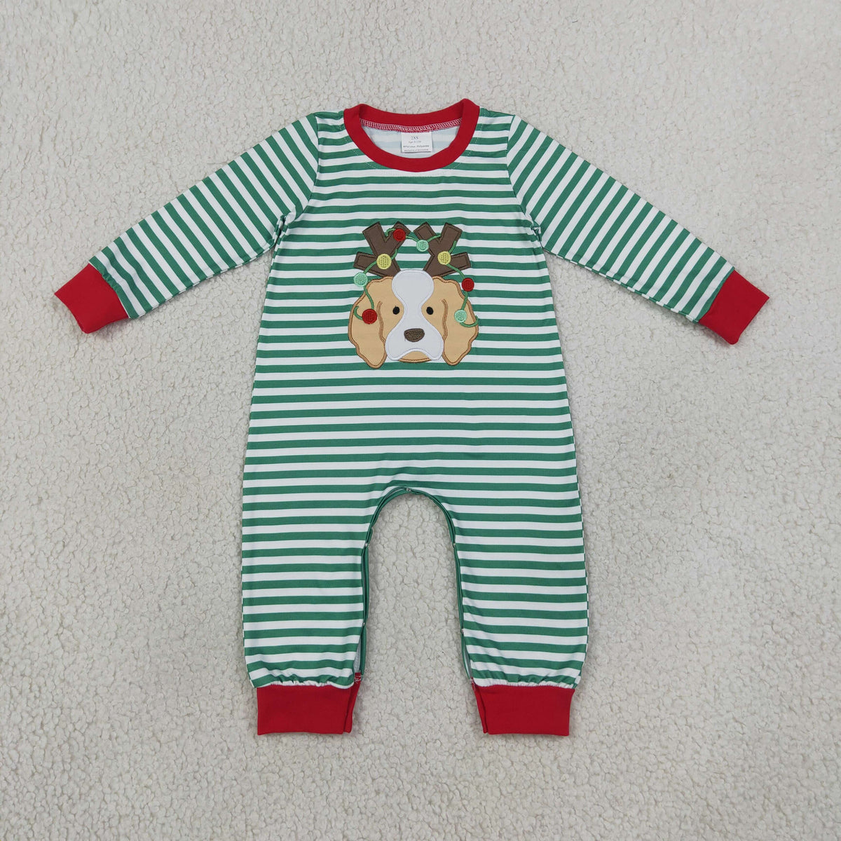 NO MOQ LR3146 embroidery Christmas Deer BOY Pajamas Long Sleeve romper