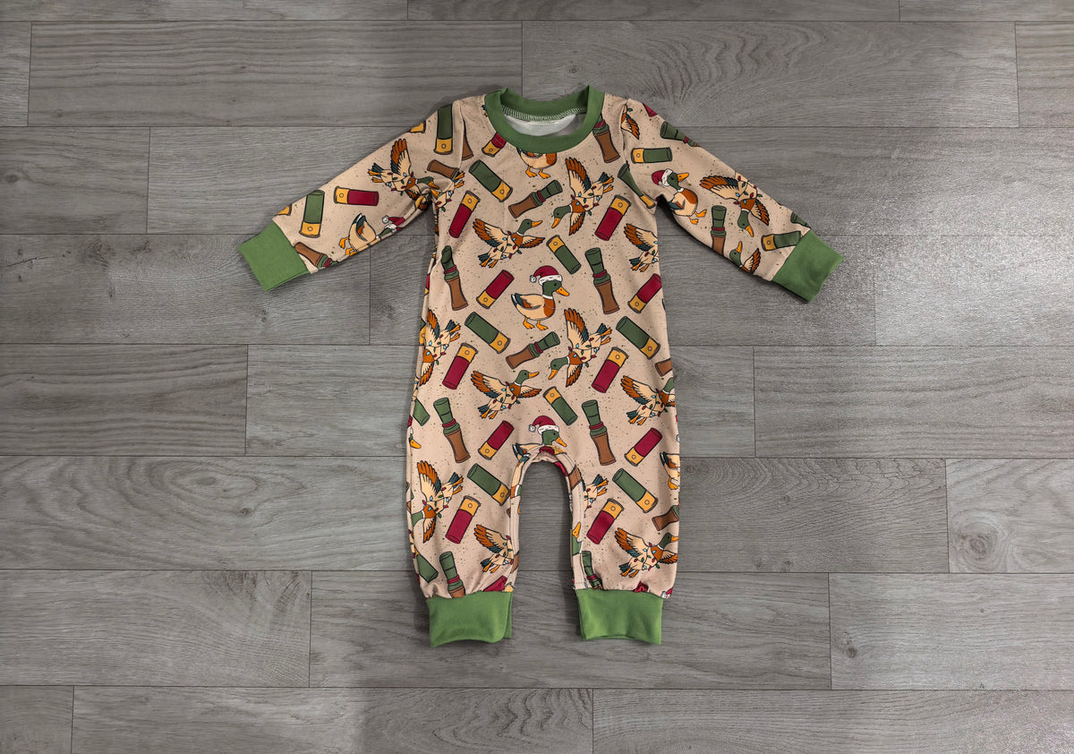Sample-Real Pics LR3209 Baby Boy Clothes Duck Shotgun Shell Cartoon Print Long Sleeve Zipper Romper