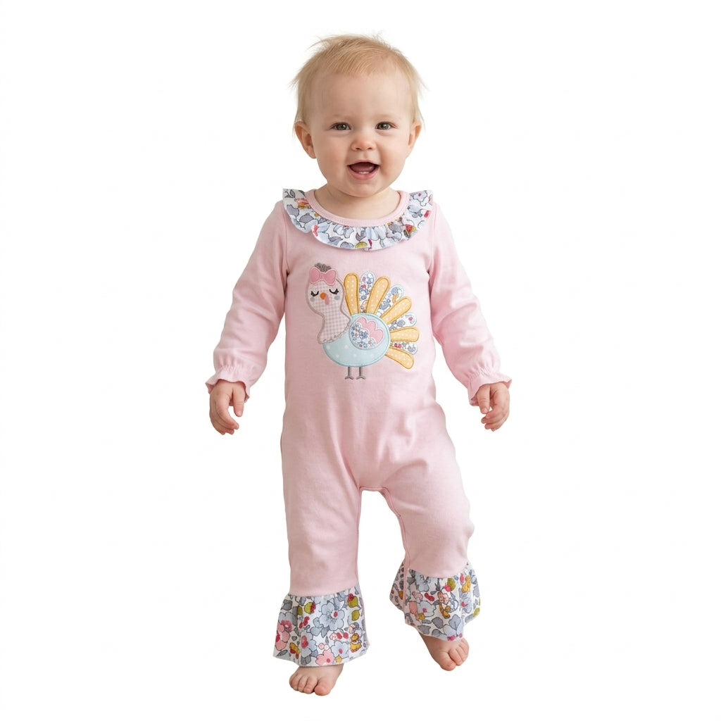 NO MOQ RTS LR3216-embroidery Baby Girl Clothes Turkey Embroidery Floral Ruffle Long Sleeve Romper 202610