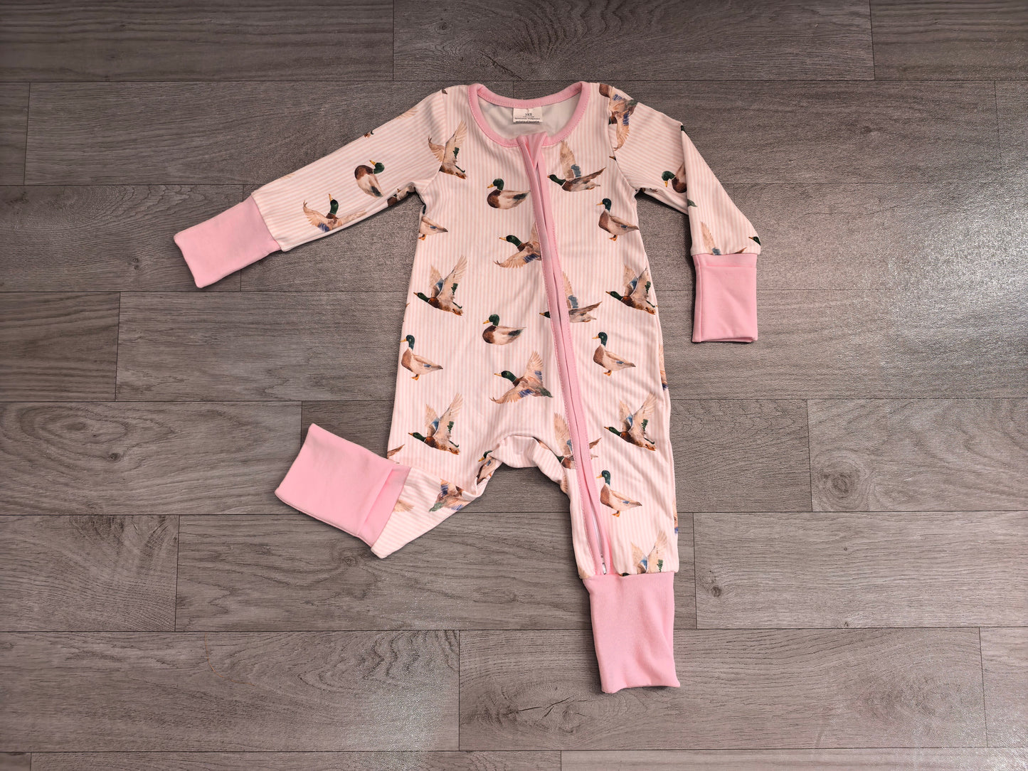 RTS LR3218 Cute Duck Full Print Long Sleeve Zip‑up Baby Romper