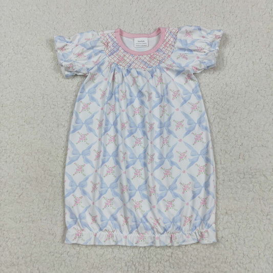 NB0045 embroidery bow RTS western short sleeve girl baby romper gown 202505